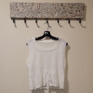 White Tie Front Cropped Tank Top